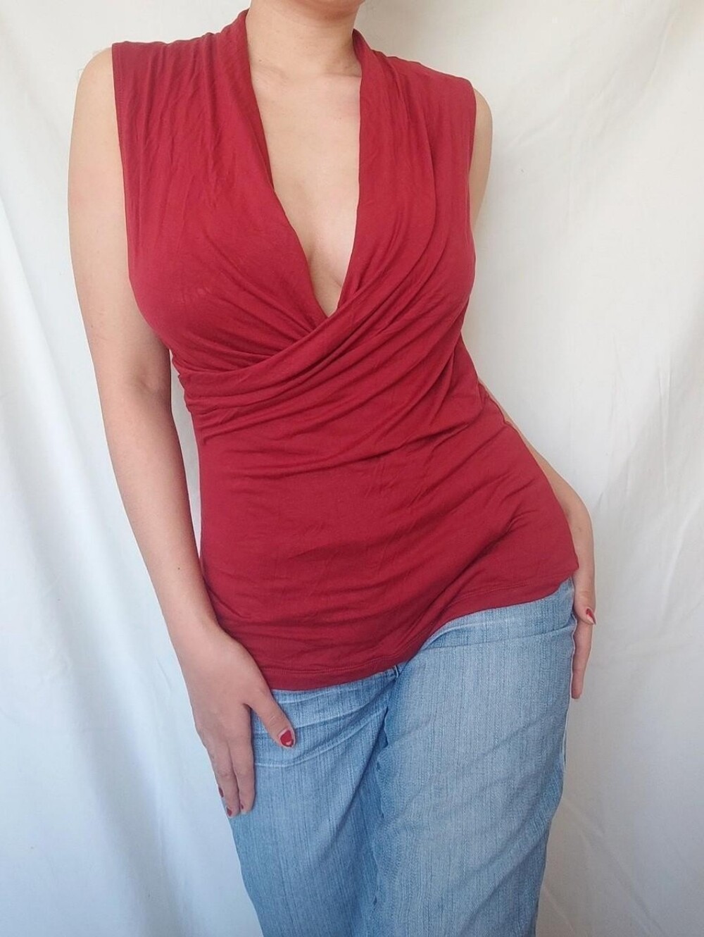Laura Petites Red Low Cut Tank Top